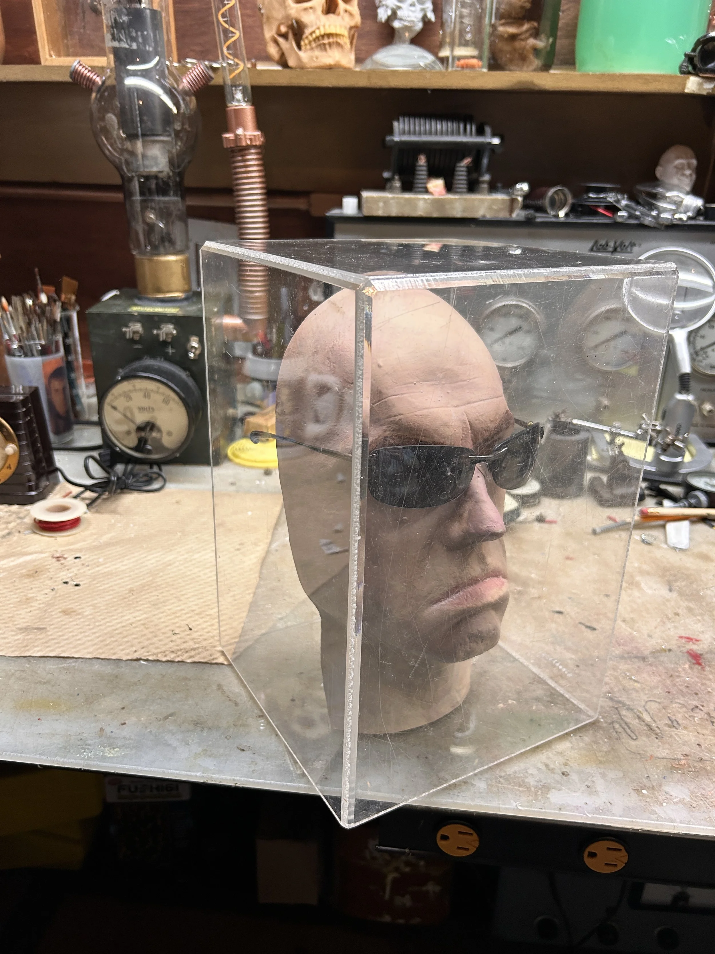 Agent Smith face mask sculpture