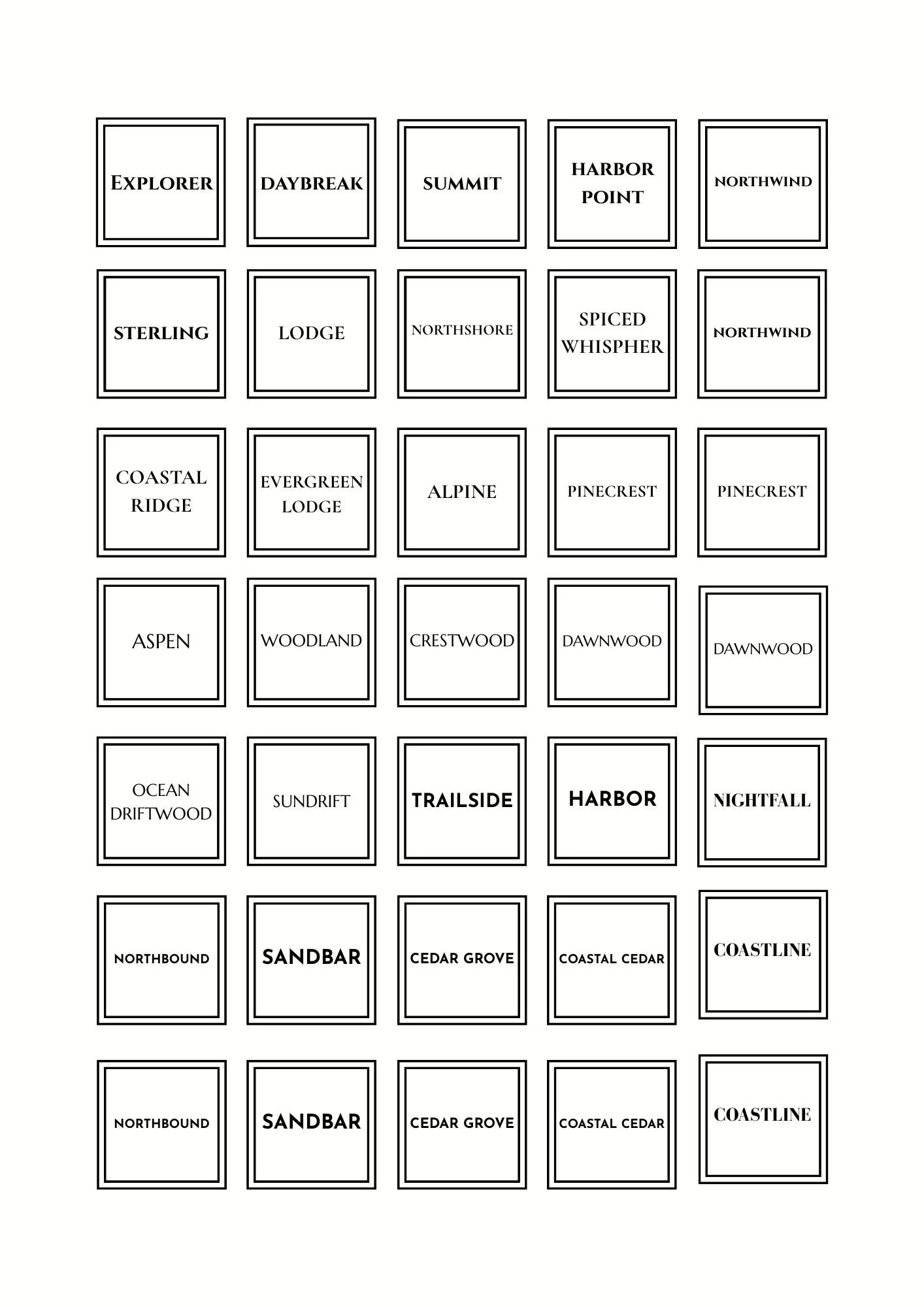 White Roller Label Sheet for Coast & Pine Cologne Book