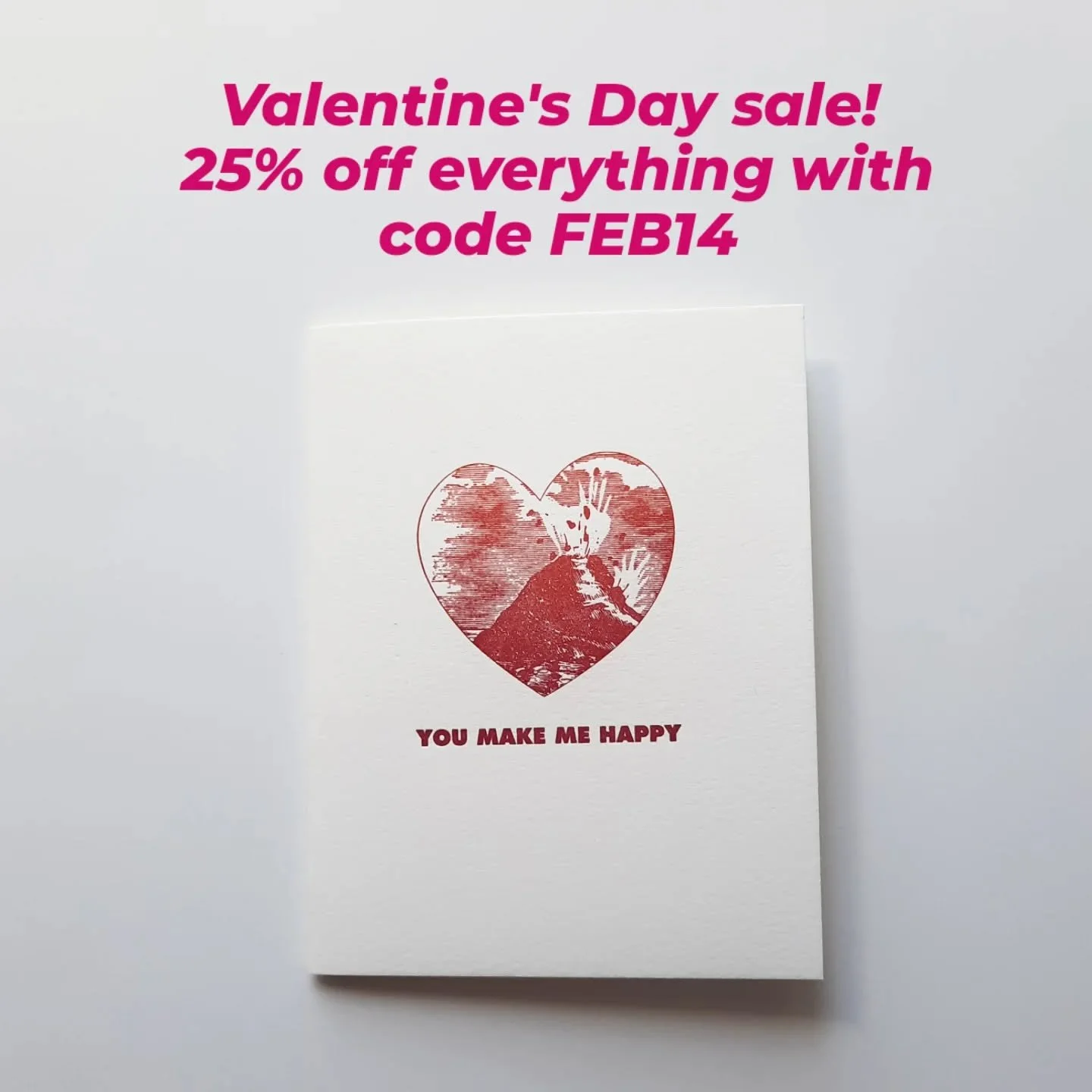 Girl it isn't too late! When's the last time you put a damn stamp on an envelope and visited the USPS to send some paper love? Huge sale for last minute Valentines and all other forms of letterpress love. 25% off on Etsy and my website, link in bio. 