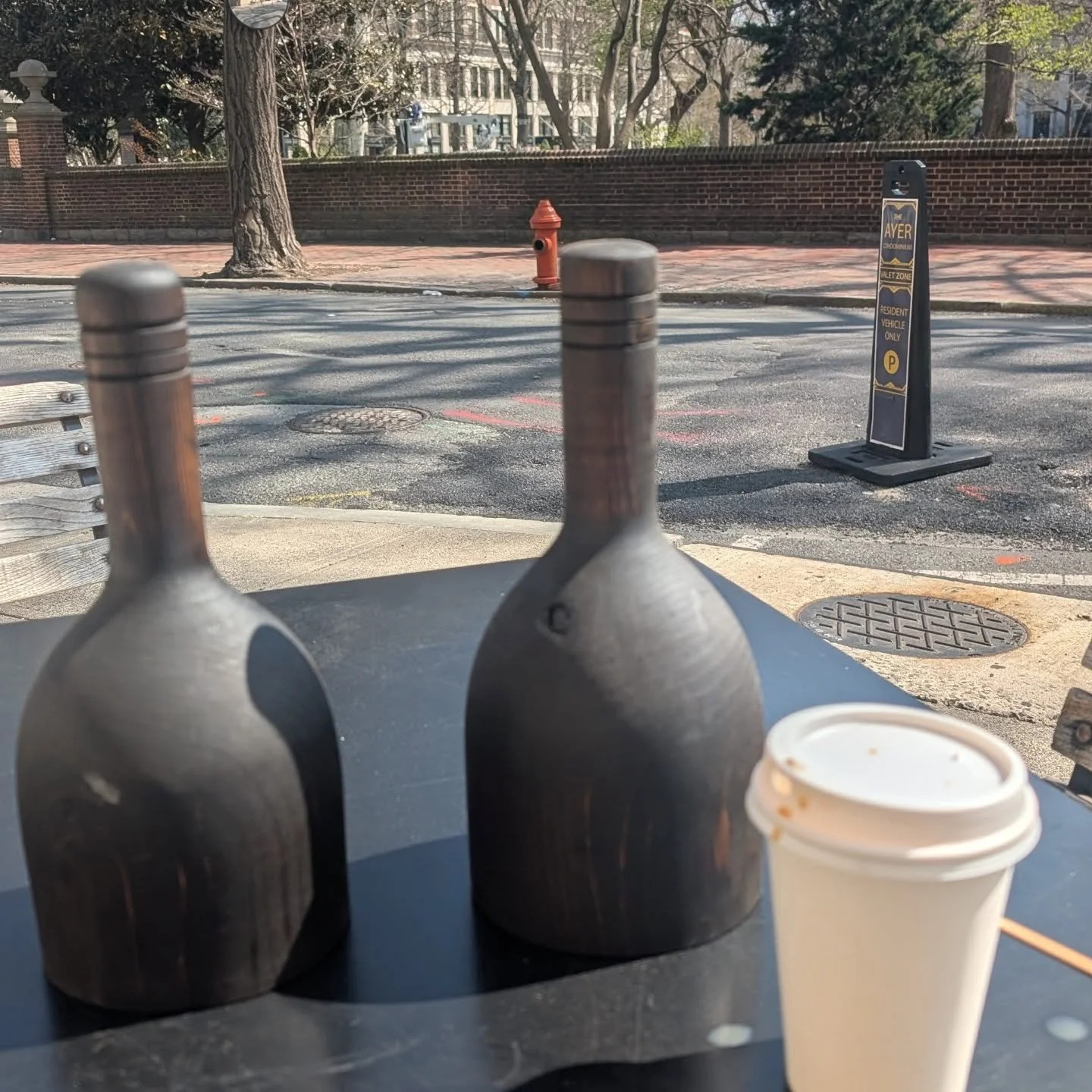 Taking @commonpress new ink ball handles out for coffee at Washington Square in Philadelphia a few blocks from where all the printing happened.