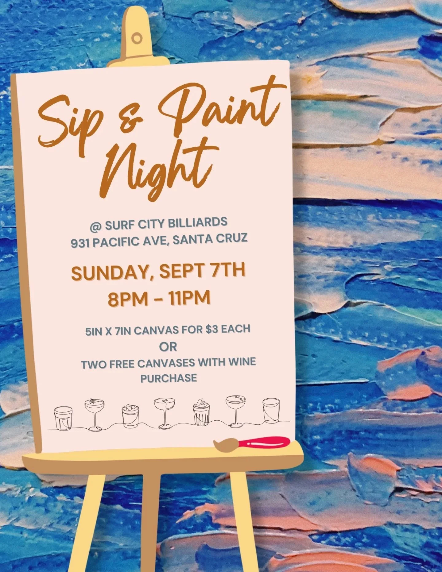 Sip &amp; Paint night is upon us! Get your creative juices flowing and come on down and paint another masterpiece. 

Don't miss out on our mini charcuterie boards and wine deals!

#sipandpaint