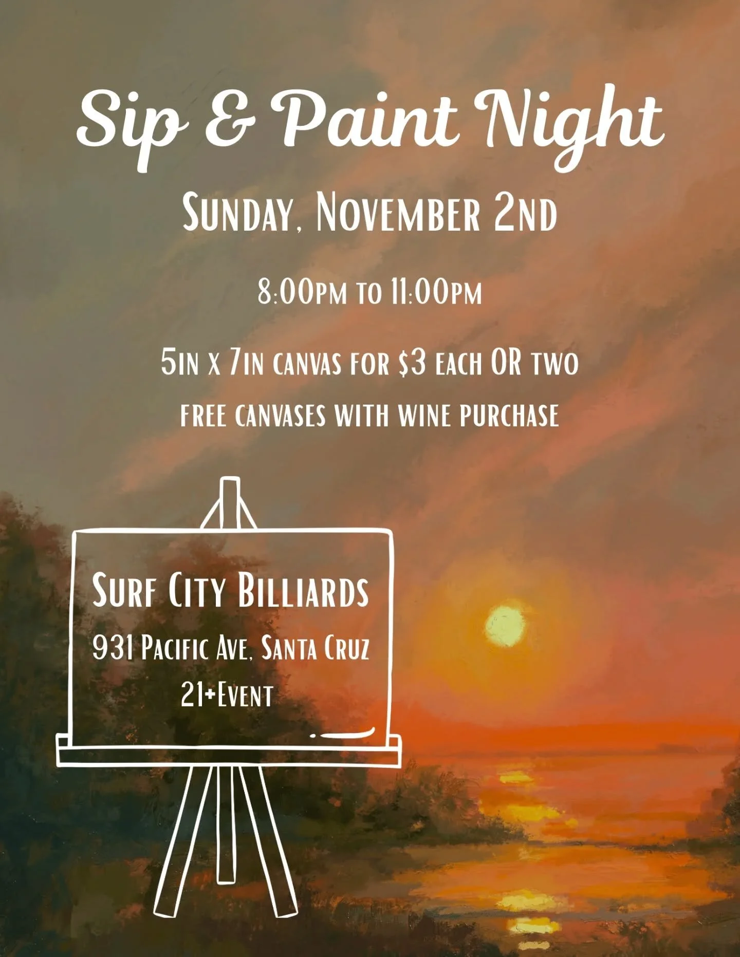 Sip &amp; Paint is tonight 🎨 Check out our gallery wall, it's almost all the way across the bar! After you're done painting you can play pool, ping pong, darts, shuffle board, or any of our board games. 

#sipandpaint #vibes