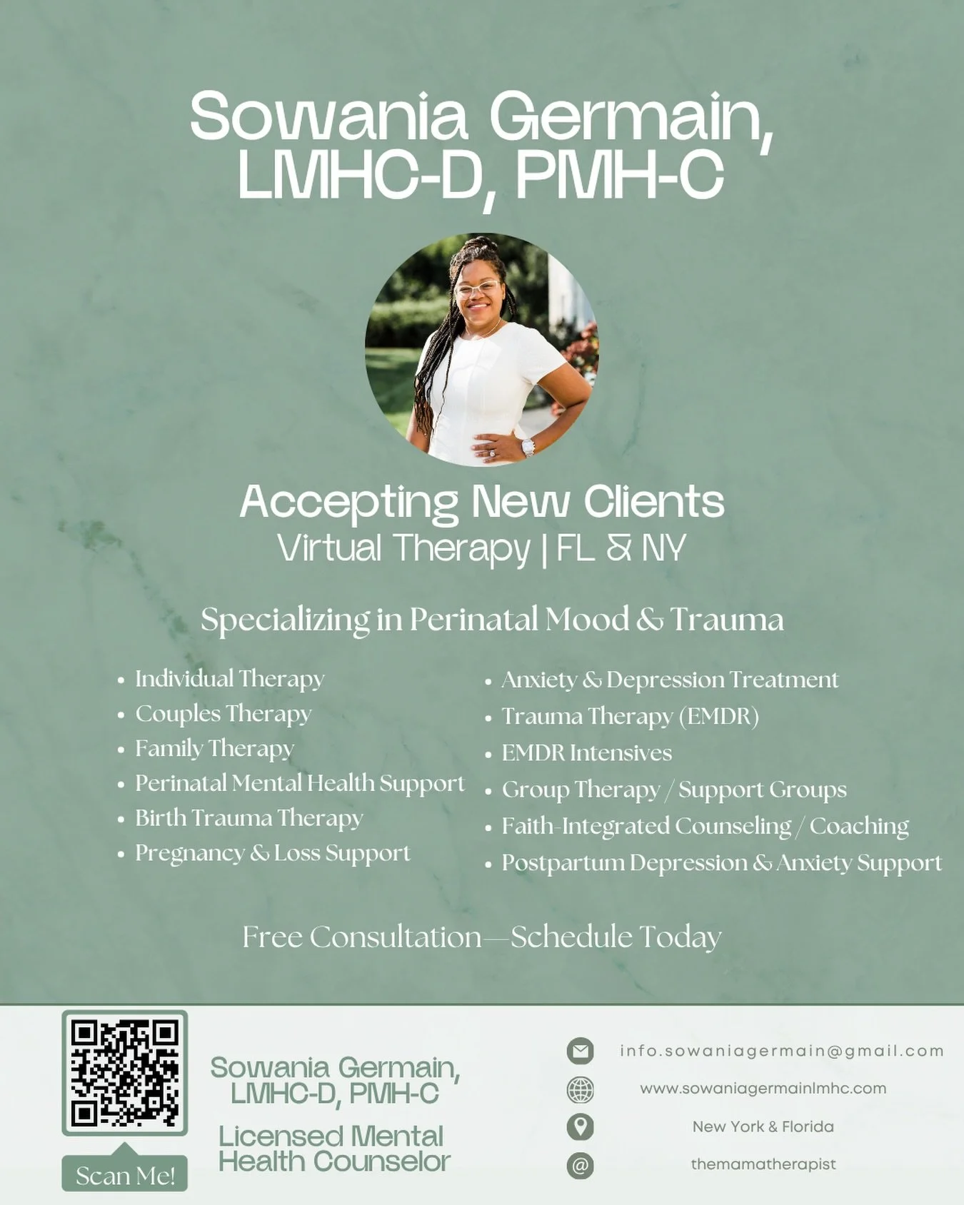 Your healing journey starts with one brave step. 👣💚 
Now accepting new clients&mdash;virtual therapy in FL &amp; NY. 
Free consultation available. 
Scan the QR code or tap the link in my bio to book your session today. Let&rsquo;s talk. 🌿

*
*
*
*