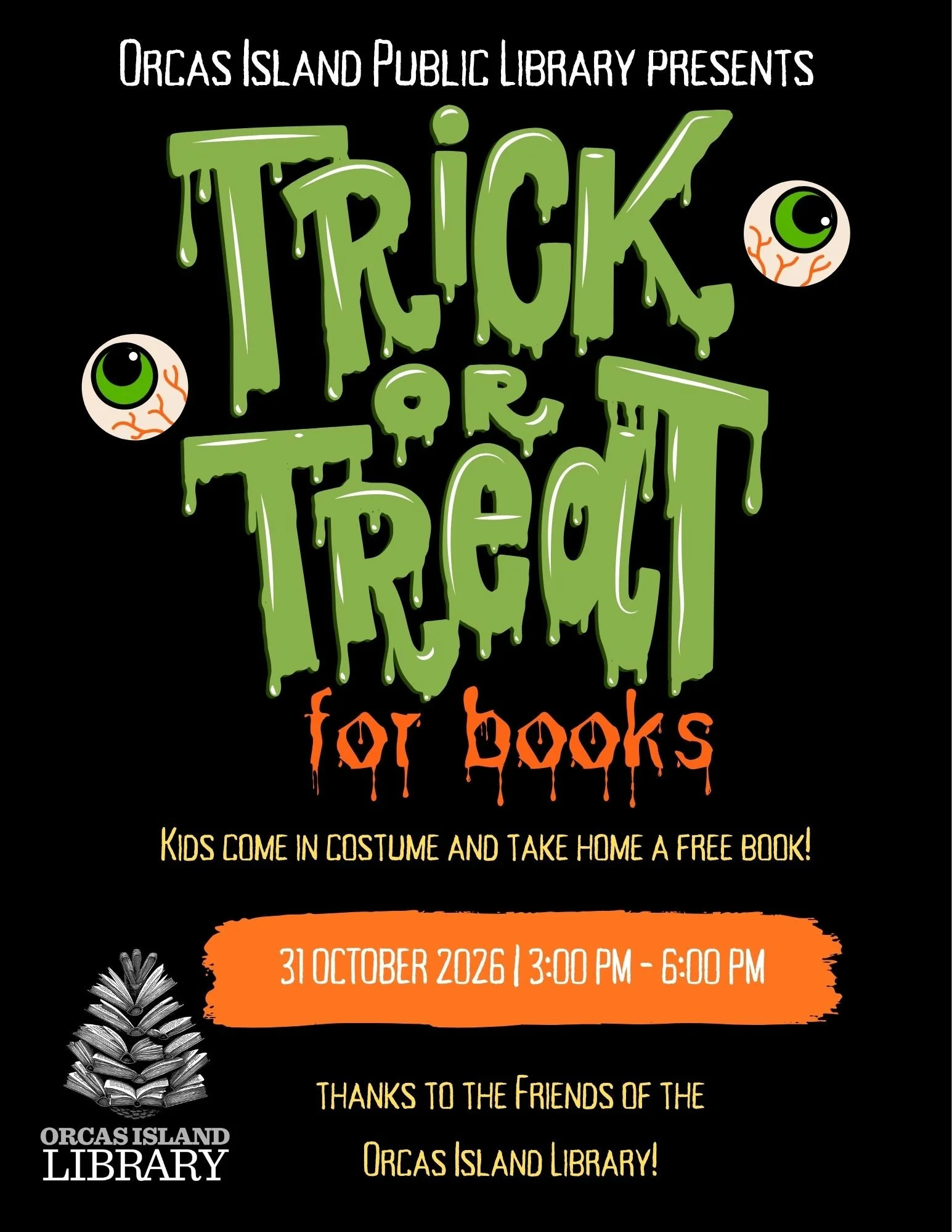 Trick-or-Treat for books is back this Halloween! Come by from 3-6pm!