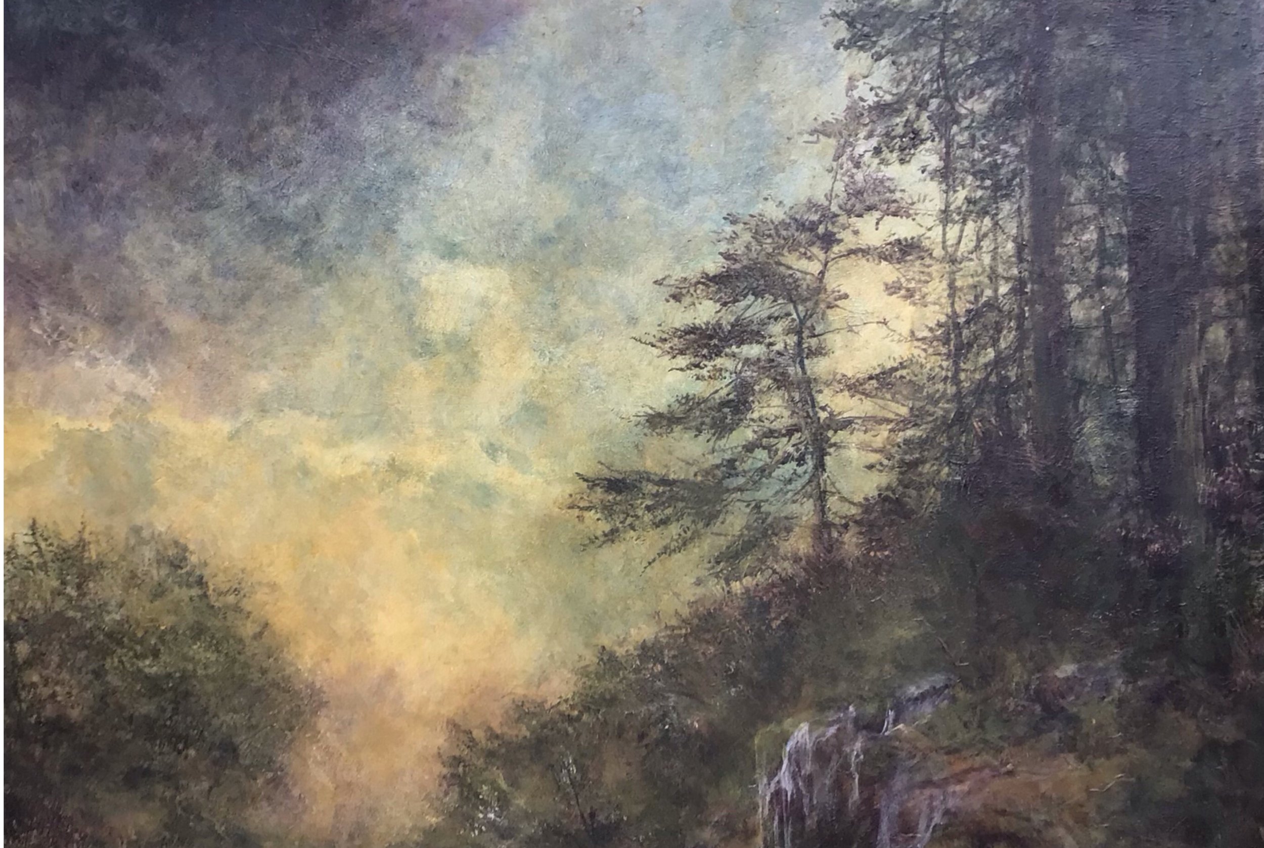 landscape painting with sunlight filtering through from background
