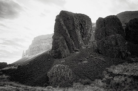 black and white photograph of a cliff