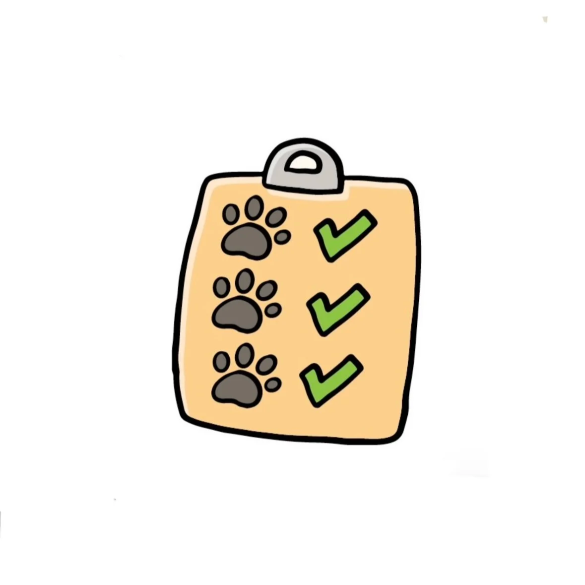 Illustration of a beige pet feeding mat with paw print icons and green checkmarks.