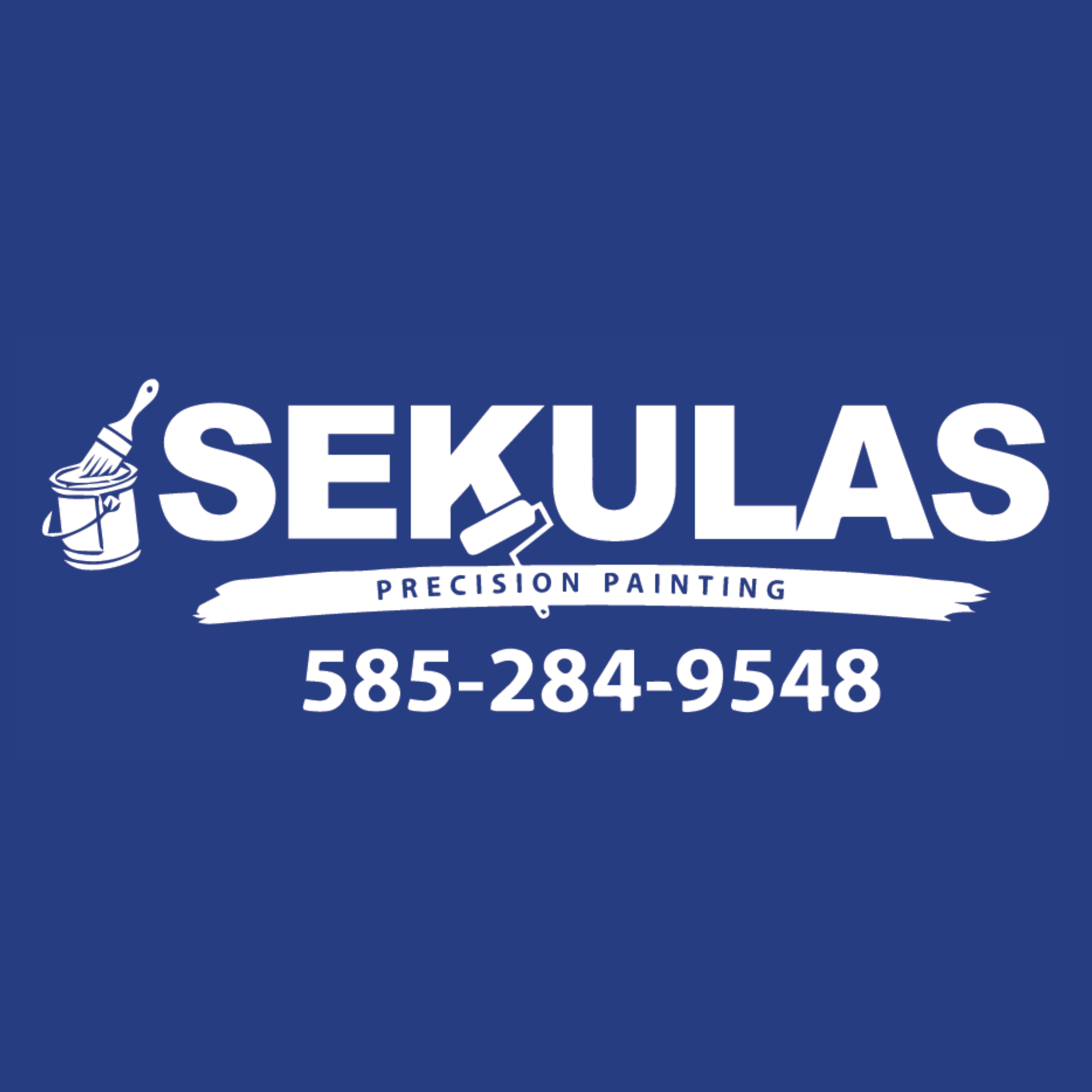 SekuLas logo with paintbrush and paint can, and text 'Precision Painting' and phone number