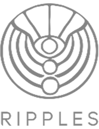 Logo of a book with ripples, with the word 'RIPPLES' below it.