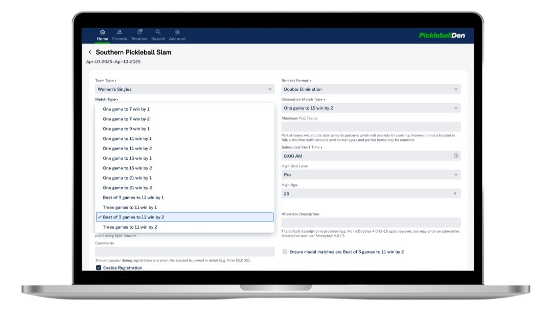 Program Password Tournament Pickleball Tournament Software