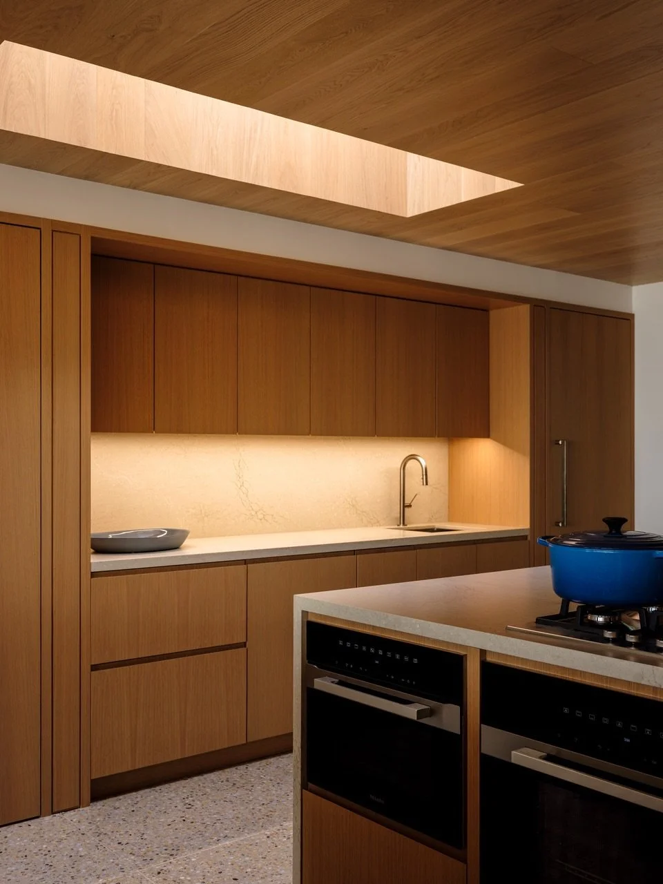 More kitchen details at our Duneway #fireisland project. 
The new skylight adds natural light to the kitchen and also highlights the circulation path with a new connection to the pool deck and bay. 

Architecture and interior design - @coughlinscheel