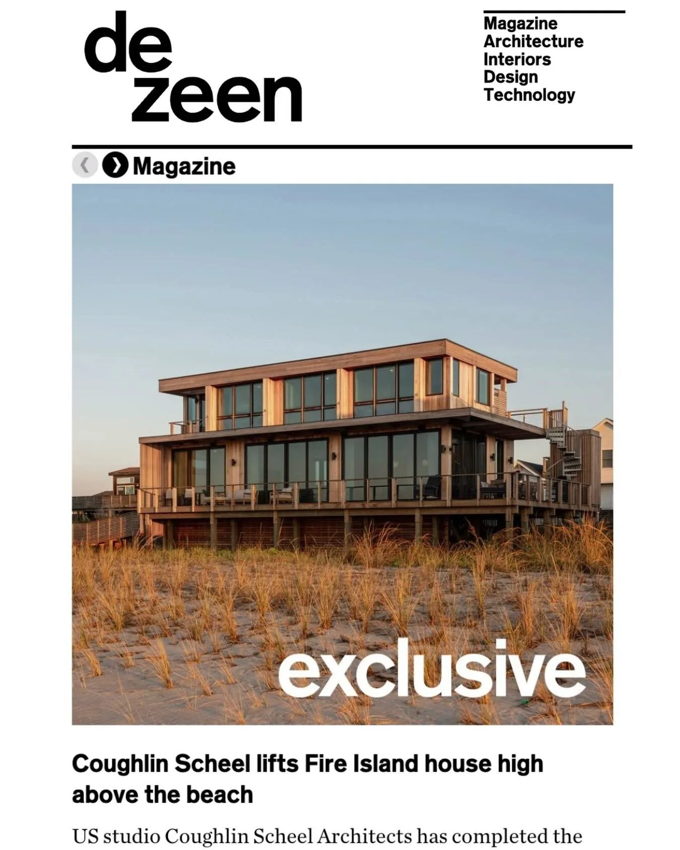 We&rsquo;re Thrilled to have our Fire Island Surf Road House featured as an exclusive on @dezeen ! 🏄&zwj;♂️ 

Architecture: @coughlinscheel 
Photography: @atanz 

#coughlinscheel #beachouse #architecture #fireisland