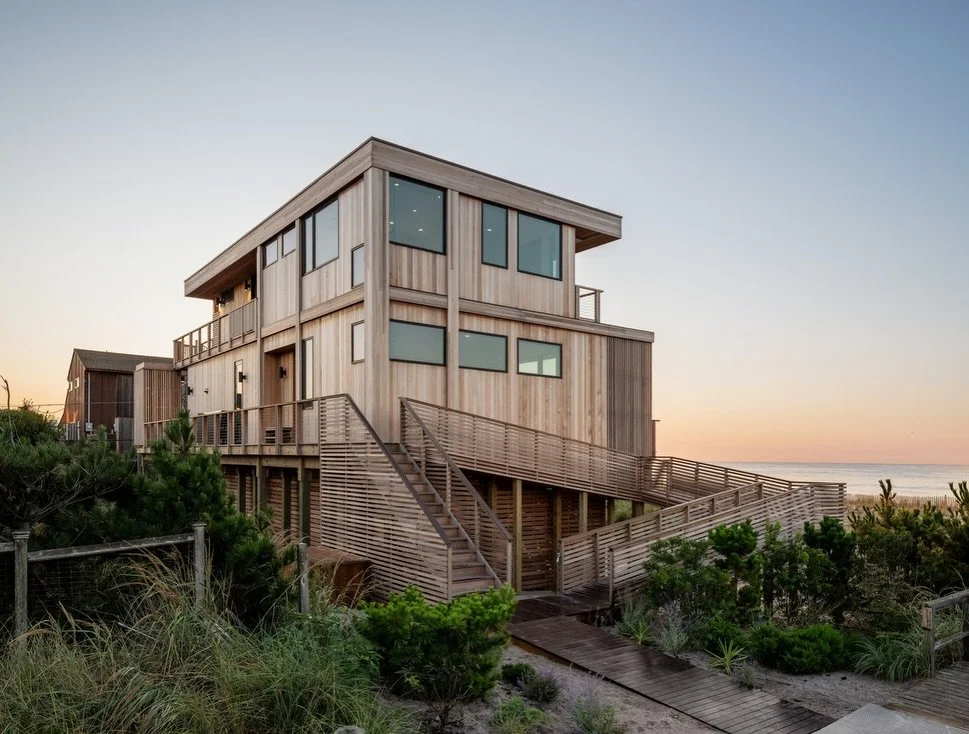 As seen on @dezeen, our Surf Road House on #fireisland strikes a balance between privacy on the North and West facades and openness to Ocean views, breezes and sunlight to the South, all modulated by cedar siding and articulated trim. 
Link in bio.


