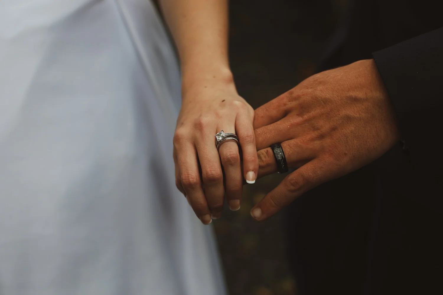 Close detail of newlyweds wedding rings