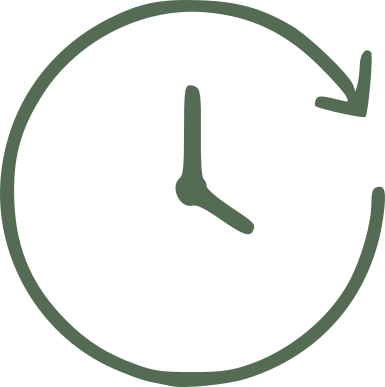 A simplified clock icon with hour and minute hands indicating 3:00, surrounded by a circular arrow suggesting time or clock reset.