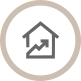 Graph showing upward trend, house icon, and dollar sign