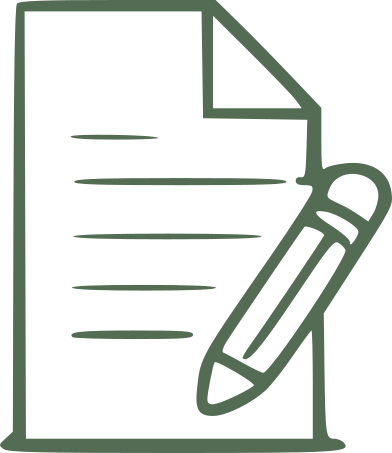 Icon of a document with lines of text and a pen, symbolizing writing or editing.
