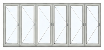 A large set of glass sliding doors with white frames, leading to an outdoor area.