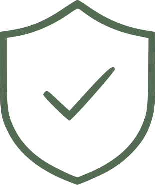 Outline of a shield with a checkmark inside.