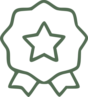 Line drawing of a star medal or badge with a circular outline and two ribbon tails at the bottom.