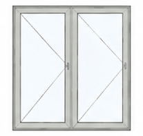 A double glass sliding door with a light gray frame.