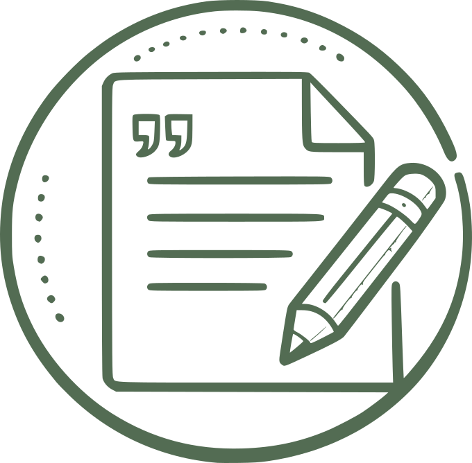Icon of a document with quotation marks and a pencil, representing writing or editing.