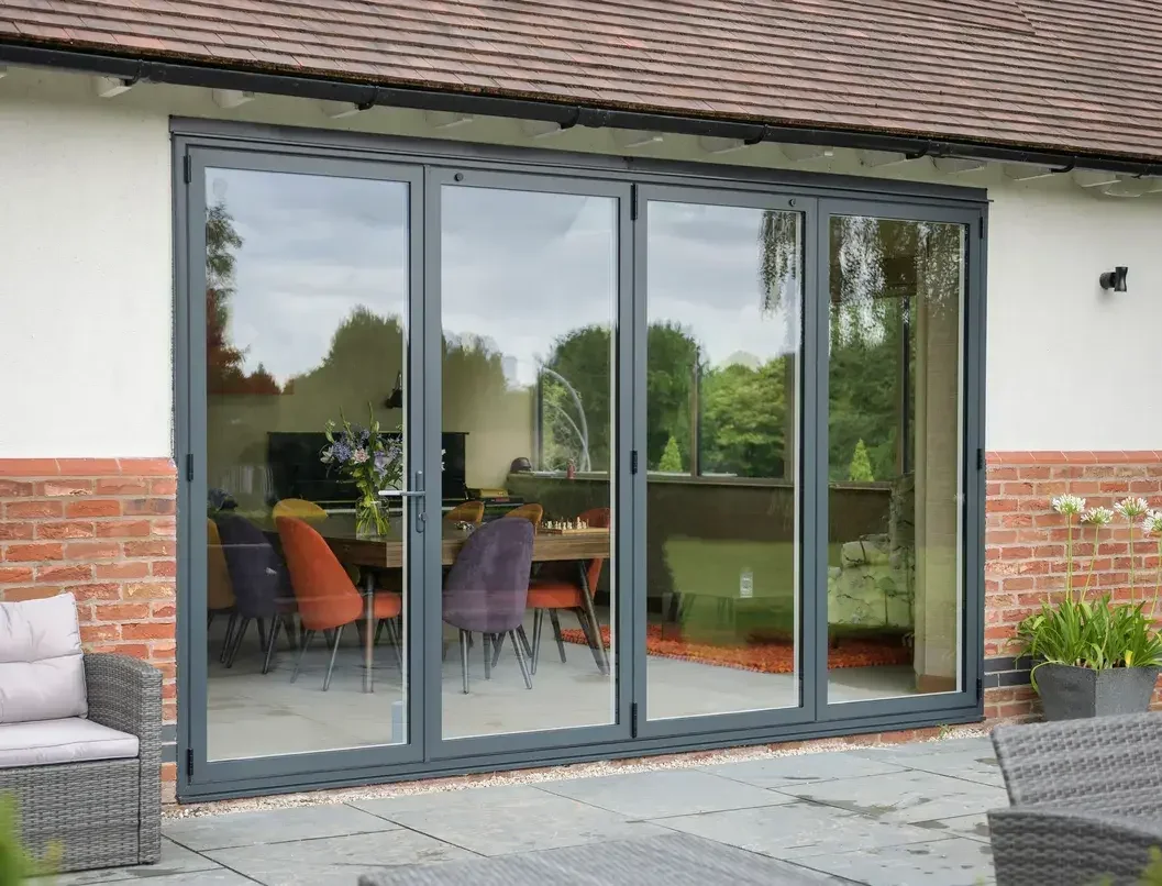 Anthracite grey bi-fold doors with slim aluminium frames