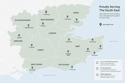 Map of South East England with location markers and a legend for local, trusted, and approved experiences.