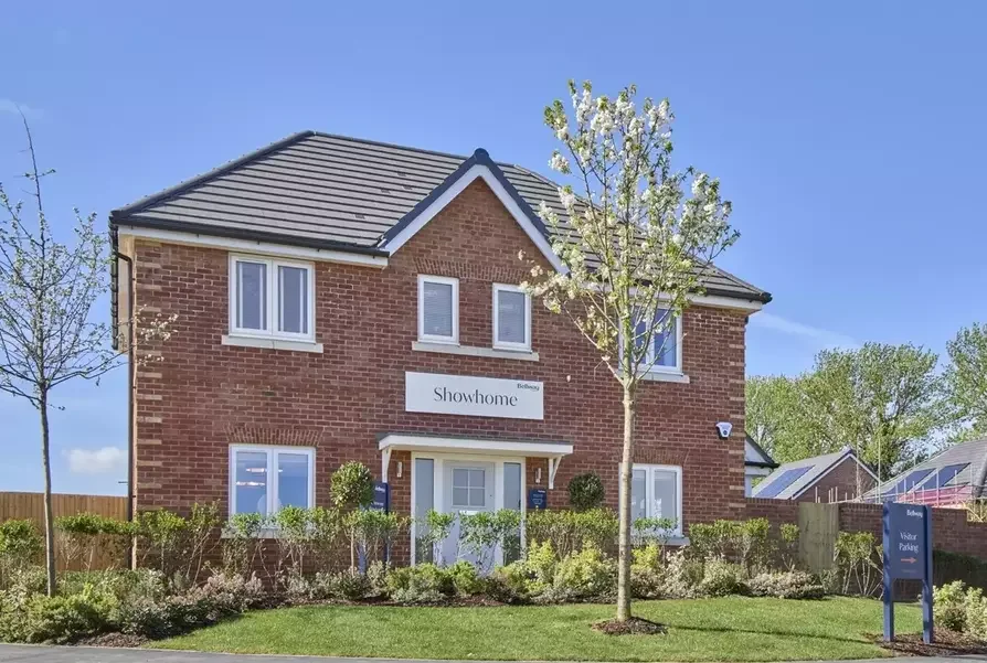 A two-story brick house with a