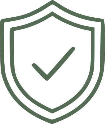 Shield icon with a checkmark in the center, symbolizing security or protection.