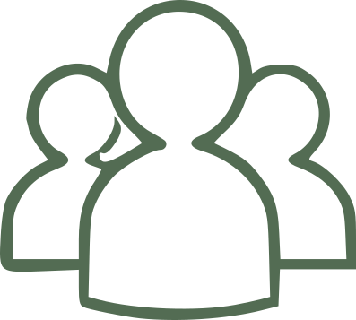 Outline icon of three people, representing a group or team.