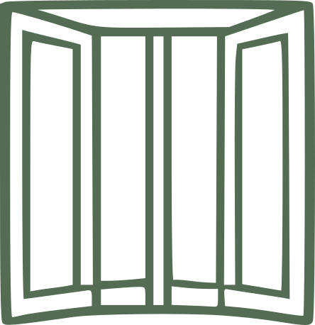 Outline drawing of a three-panel folding room divider or screen with simple frame.