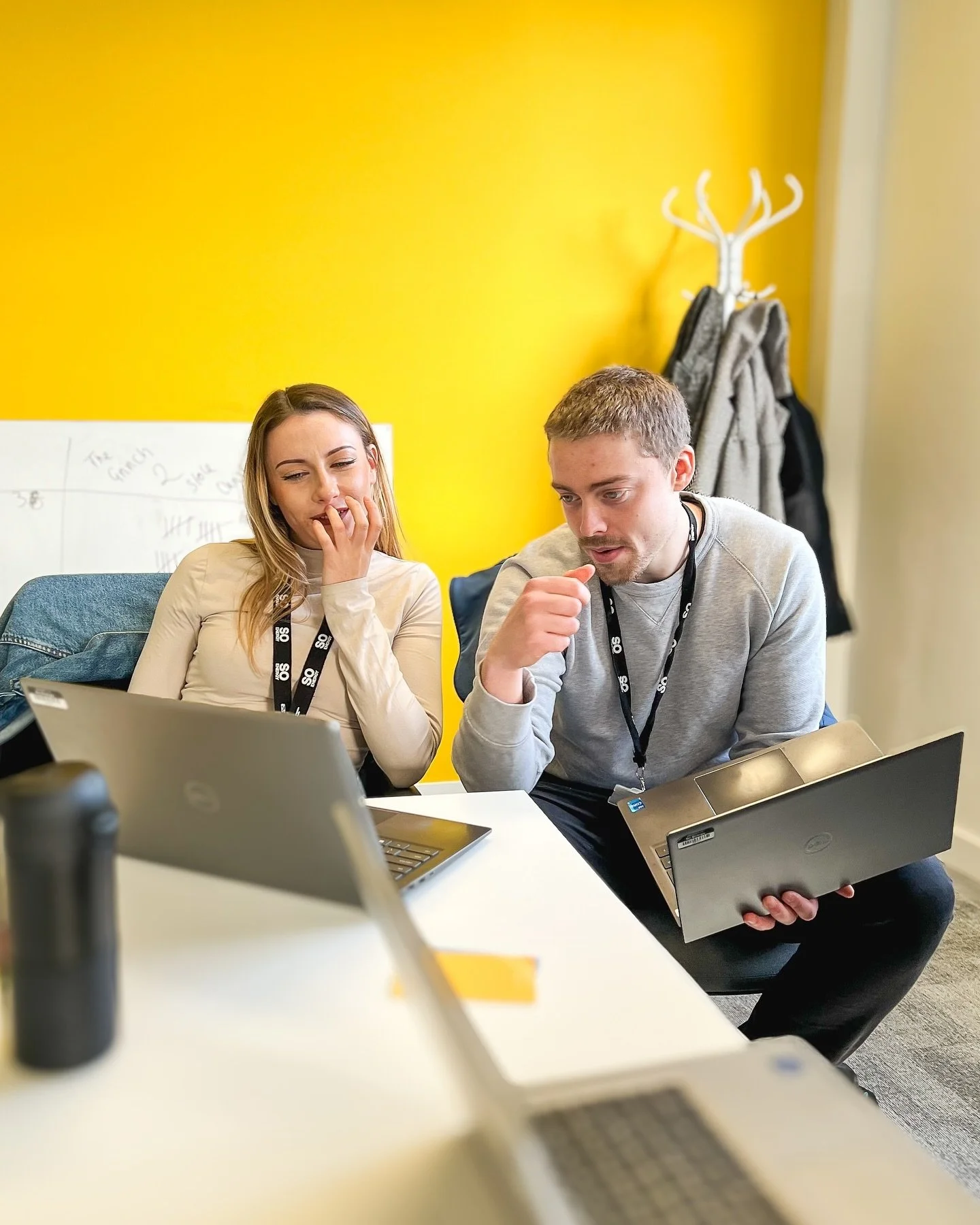 Phoebe and Evan, two inspirational People Leaders in my Care team discussing their @insights profiles at the workshop in the London offices HQ of @so.energy