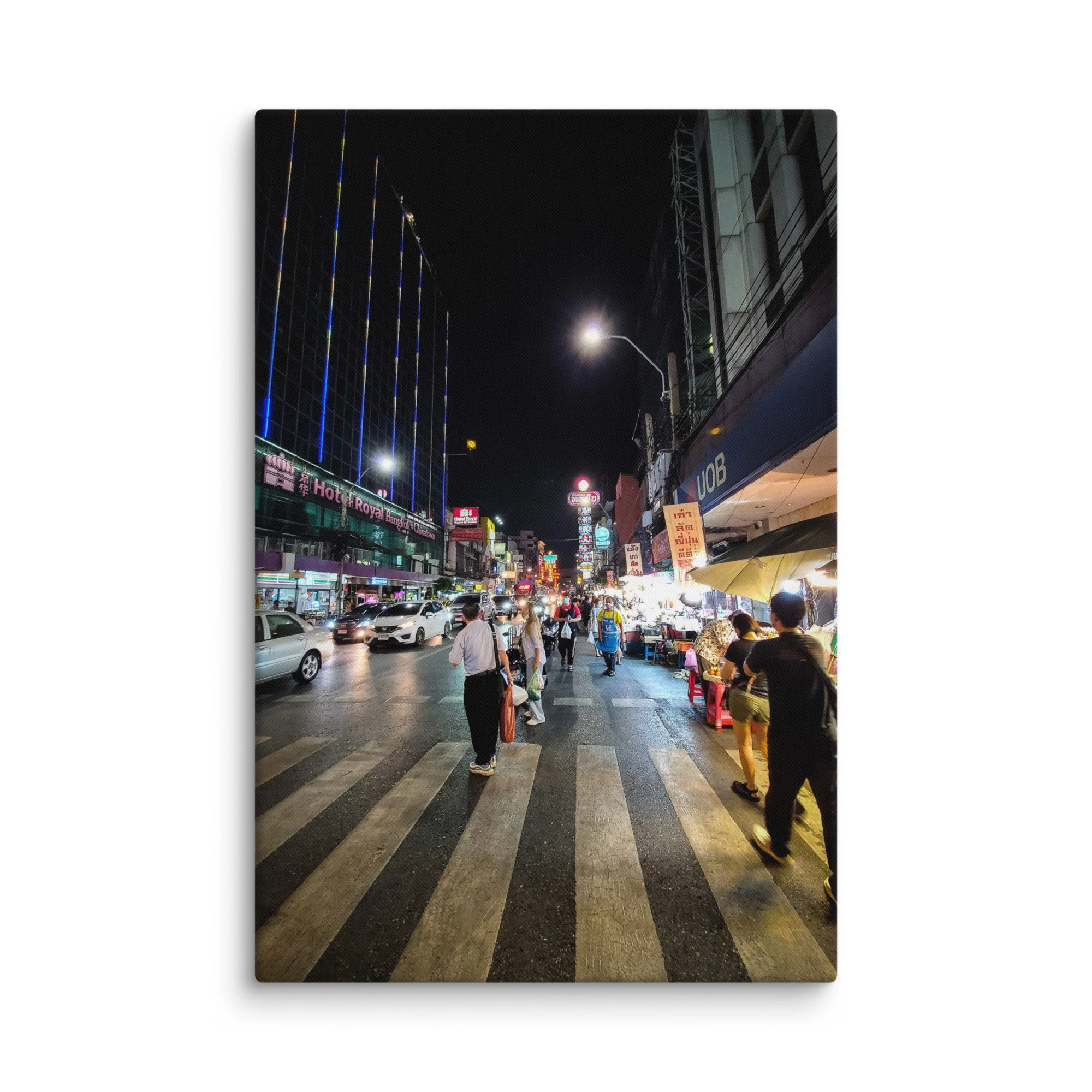 Vibrant nighttime Yaowarat Chinatown Bangkok with colorful neon signs, crowds and street life – Thailand neon travel photography canvas print wall art decor