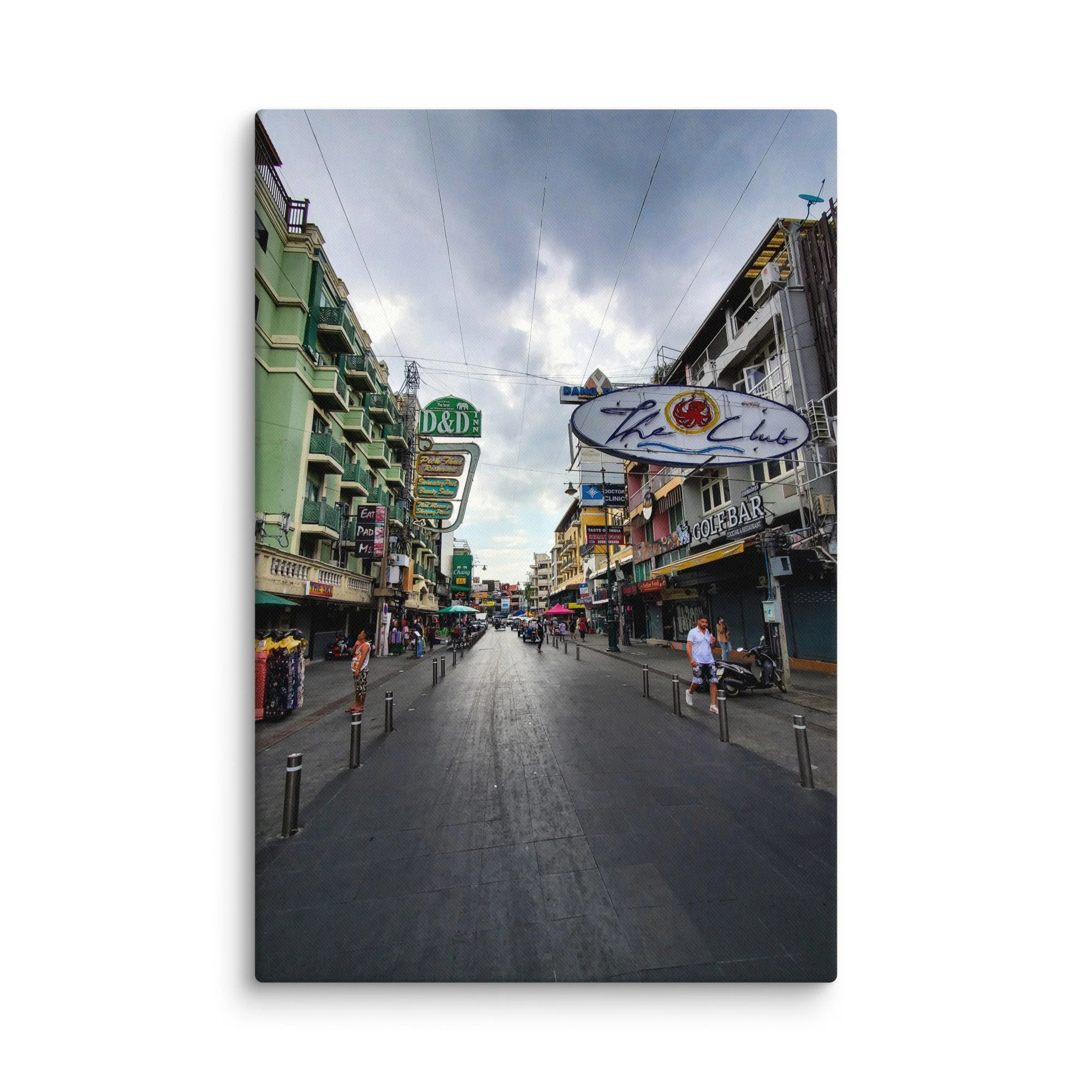 Vibrant nighttime Yaowarat Chinatown Bangkok with colorful neon signs in Thai & Chinese, street vendors and bustling energy – Thailand neon travel photography canvas print wall art decor