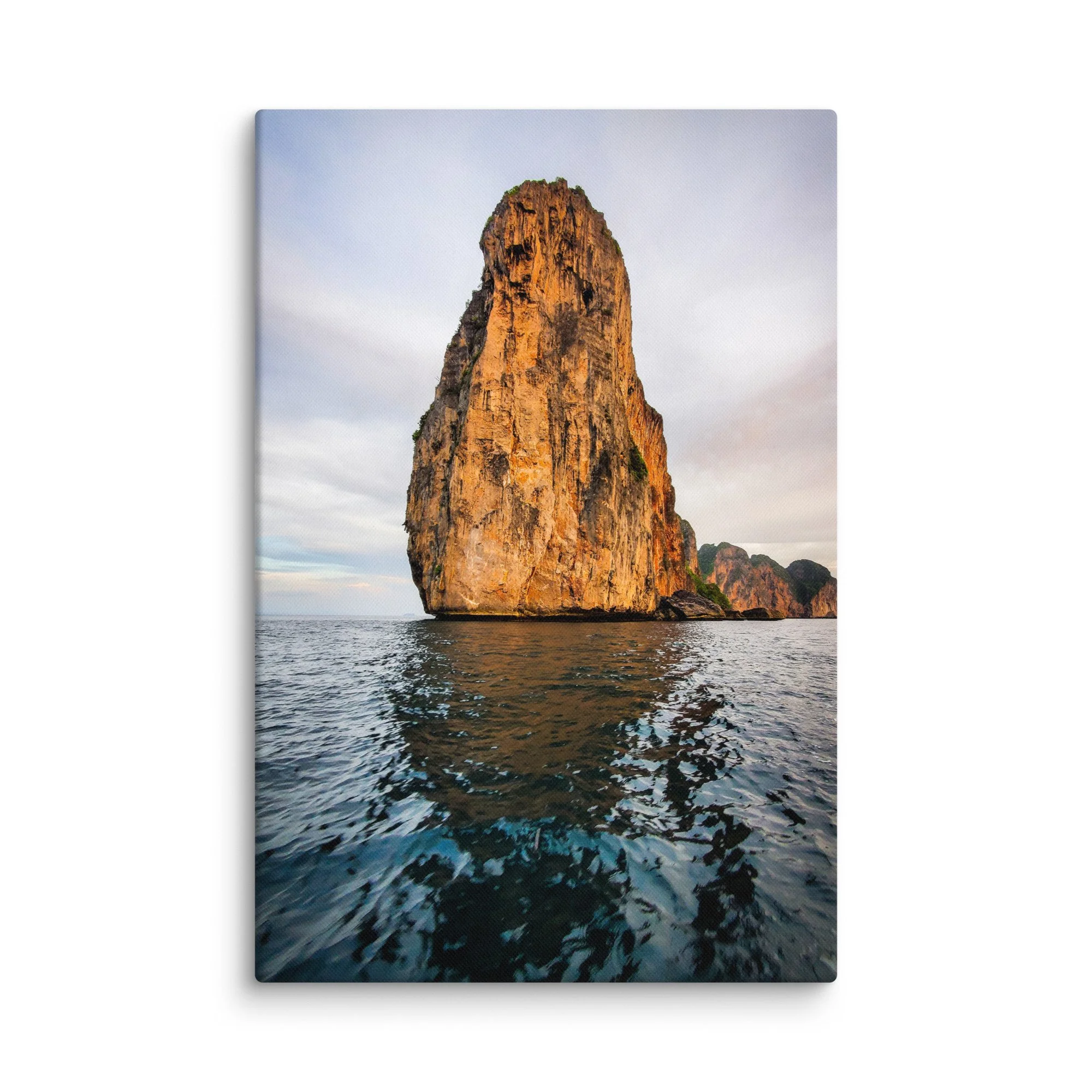 Iconic limestone karst of James Bond Island (Koh Tapu) rising from turquoise waters in Phang Nga Bay, Thailand at golden hour – tropical travel photography canvas print wall art decor