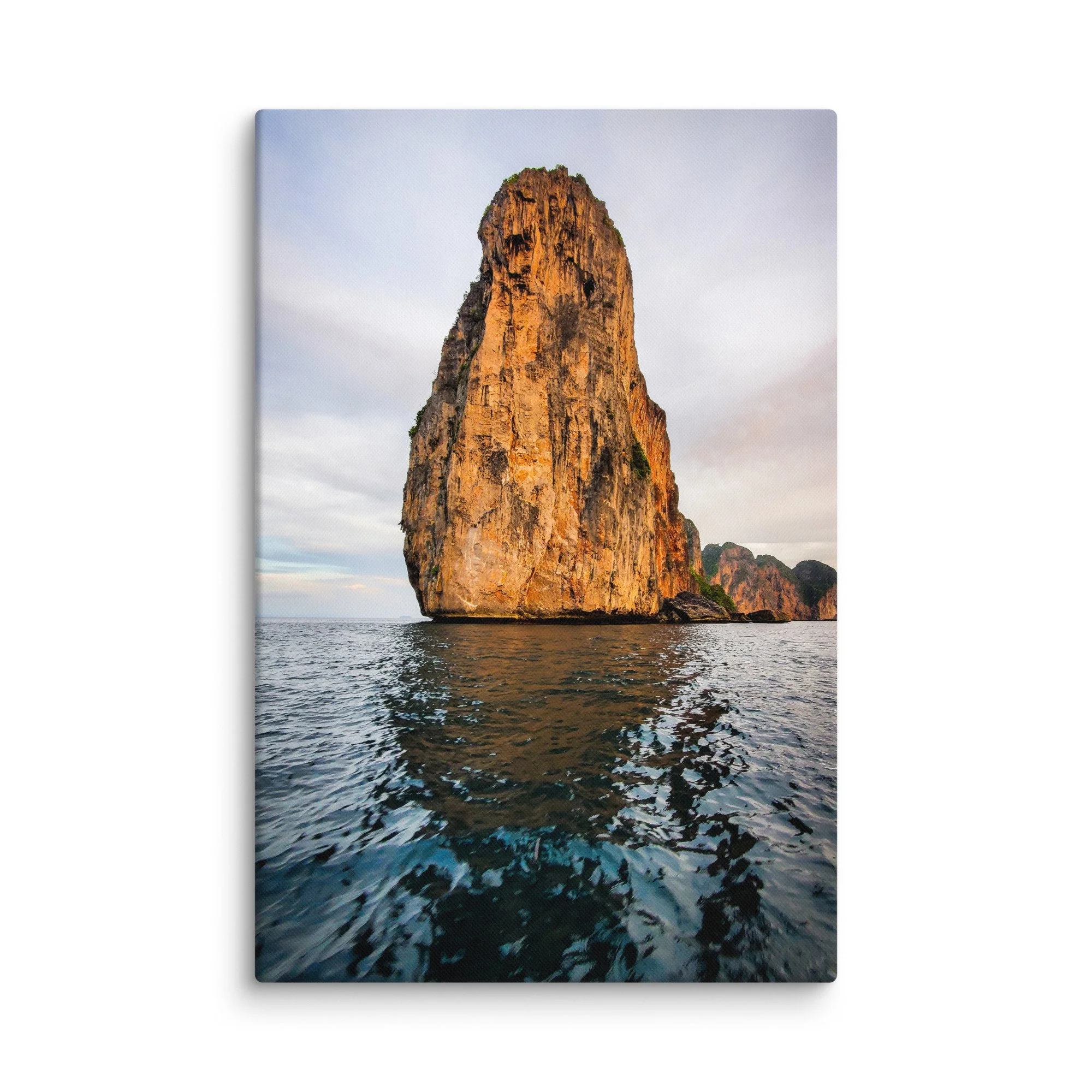 Iconic limestone karst of James Bond Island (Koh Tapu) rising from turquoise waters in Phang Nga Bay, Thailand at golden hour – tropical travel photography canvas print wall art decor