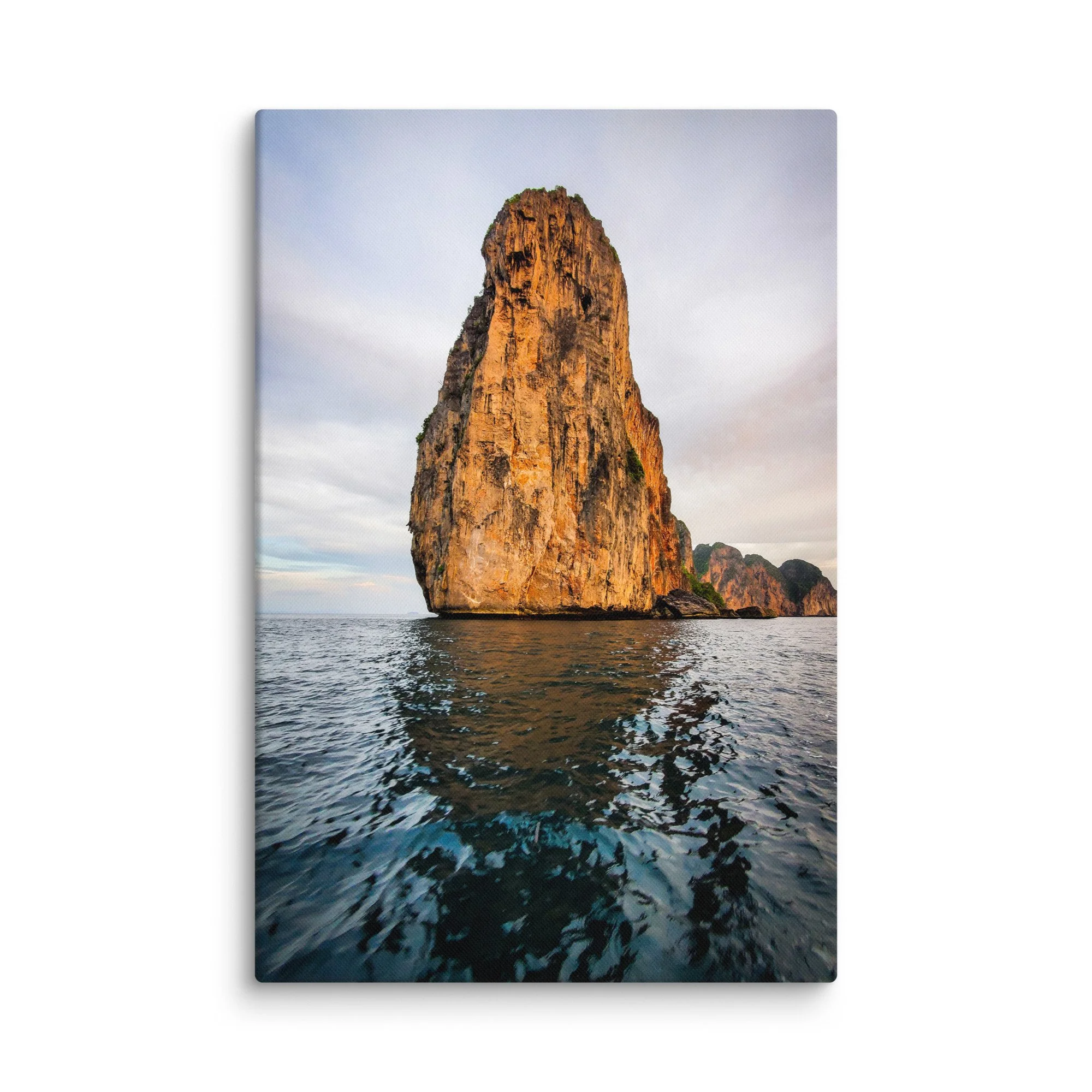 Iconic limestone karst of James Bond Island (Koh Tapu) rising from turquoise waters in Phang Nga Bay, Thailand at golden hour – tropical travel photography canvas print wall art decor