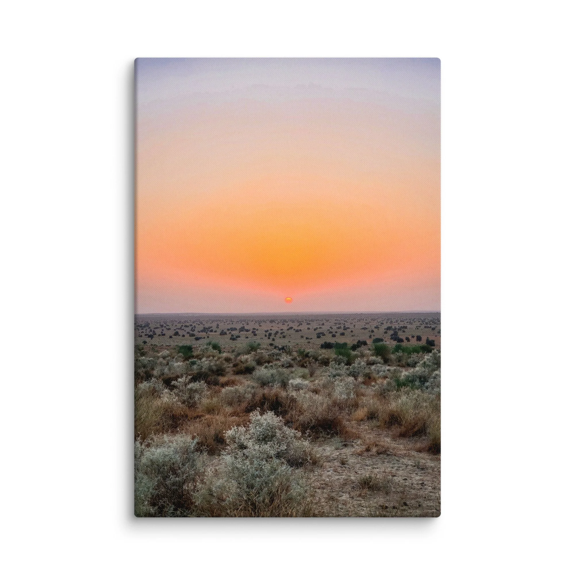 Surreal sunset over endless white salt desert horizon in Rann of Kutch, India with golden light and vast sky – minimalist travel photography canvas print wall art decor