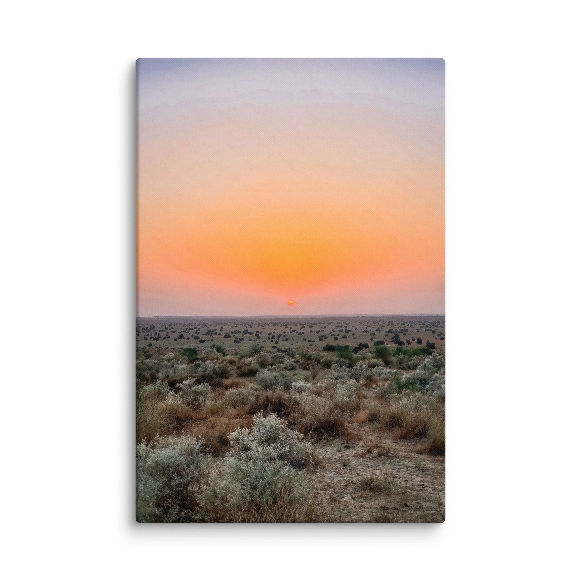 Surreal sunset over endless white salt desert horizon in Rann of Kutch, India with golden light and vast sky – minimalist travel photography canvas print wall art decor
