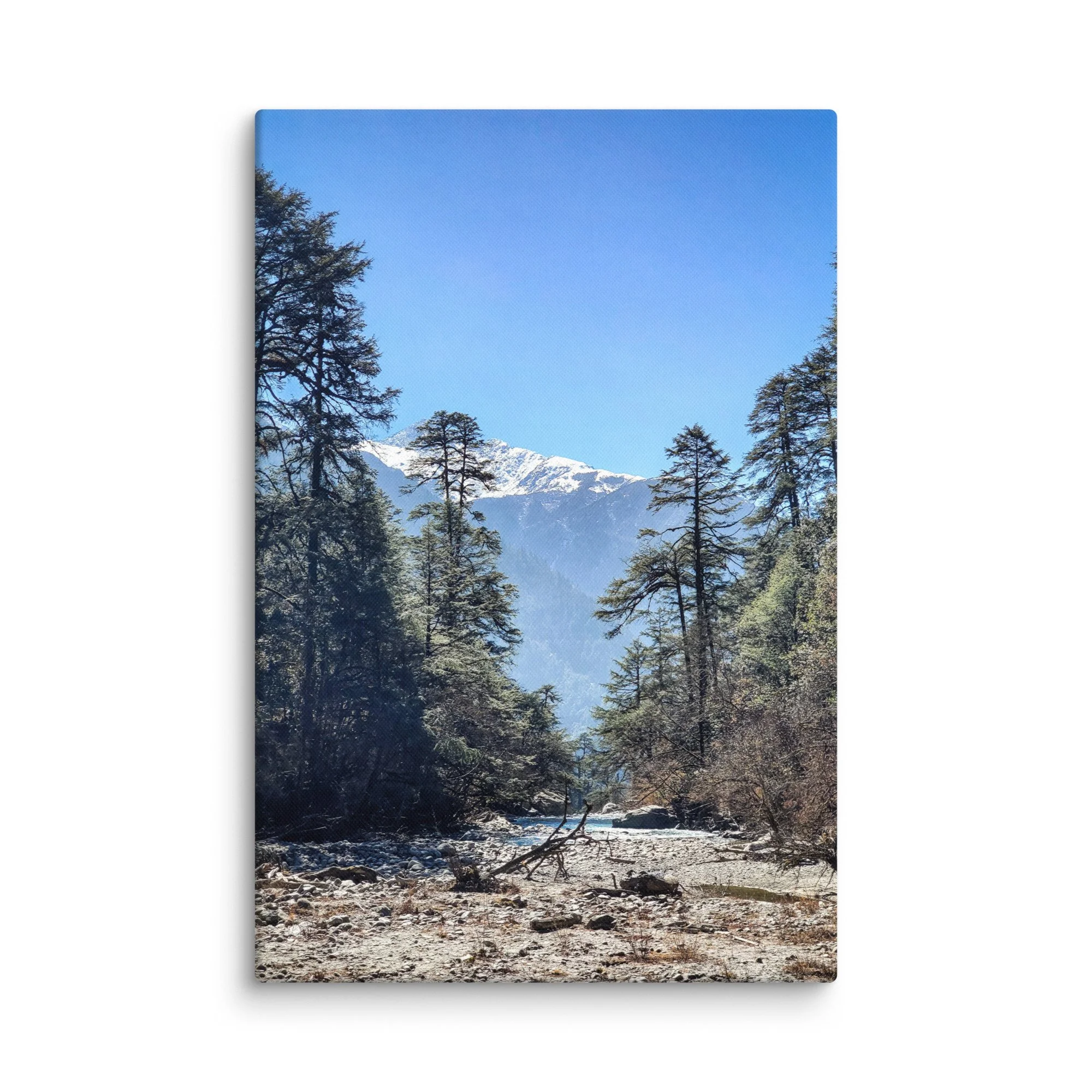 Crystal-clear turquoise Langtang River flowing through rocky gorge with majestic snow-capped peaks and pine forests, Langtang Valley, Nepal – Himalayan trekking travel photography