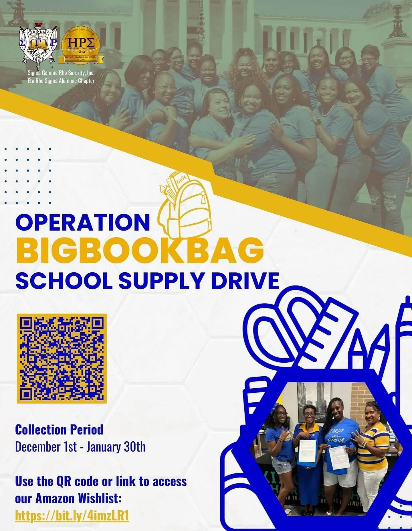 We are still collecting donations for Operation BigBookBag, one of our 5 National Programs. 💙💛

This program is designed to address the needs of school-aged children in our communities.

This year, we are adopting 3 Kindergarten Classrooms in BPS t