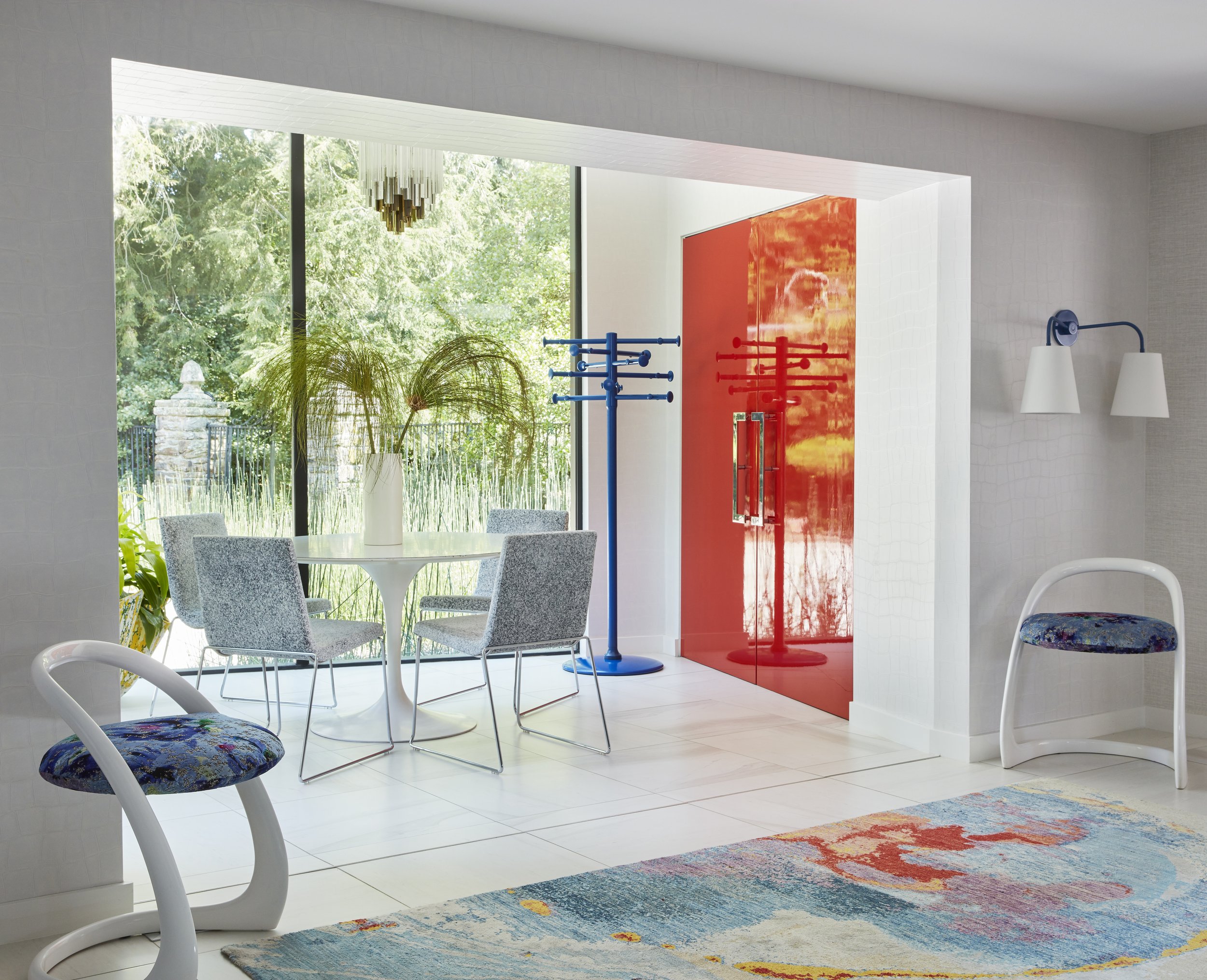 modern entry interior design showcasing painted door home decor vibrant accessories