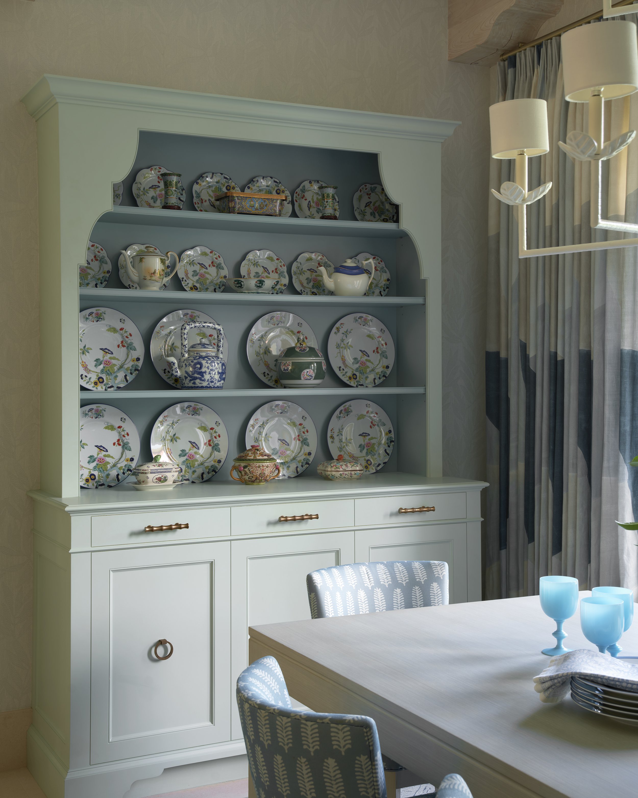 built-in china cabinet for breakfast room with open shelves for dish display