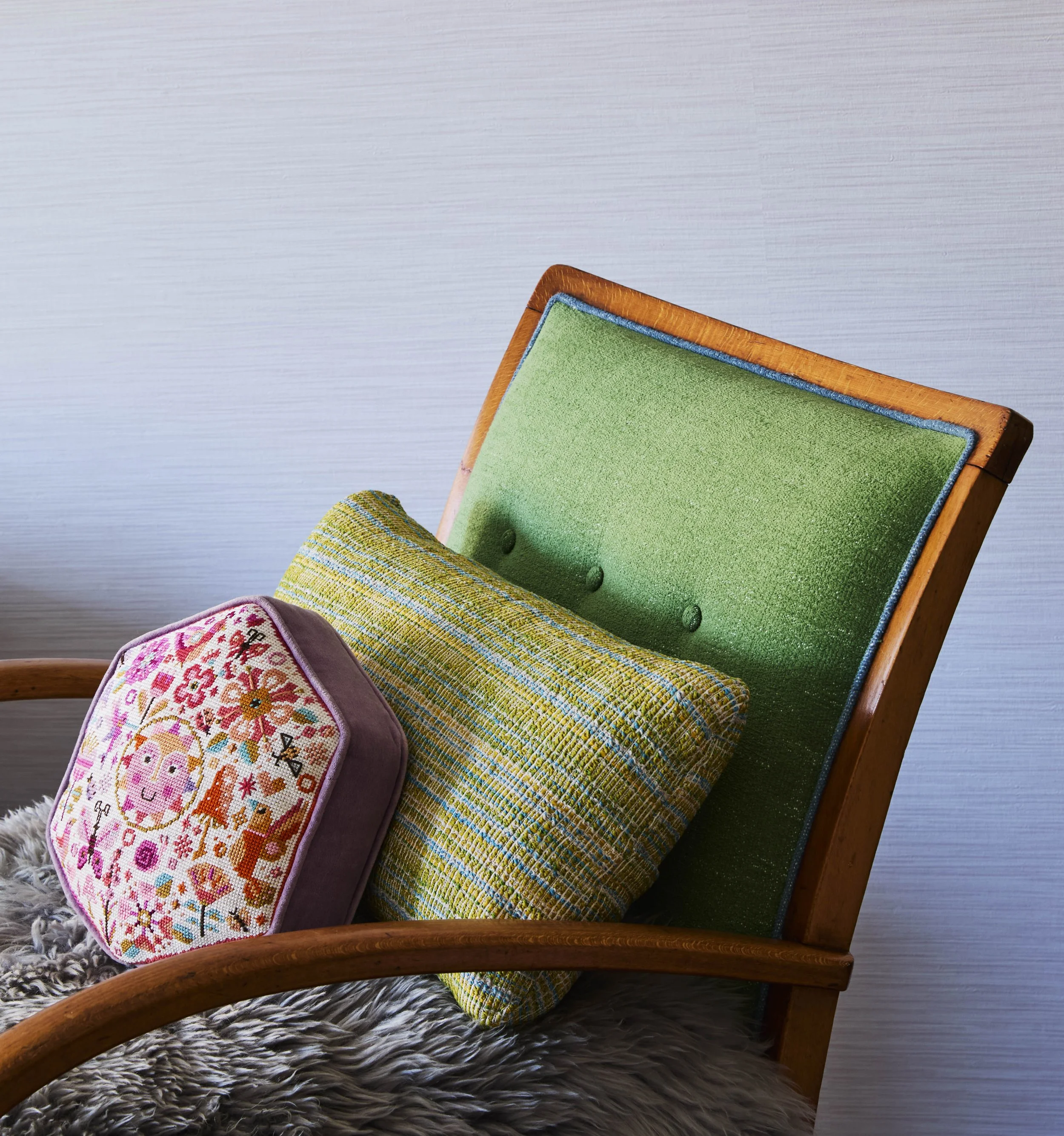 Custom pillows on accent chair. 