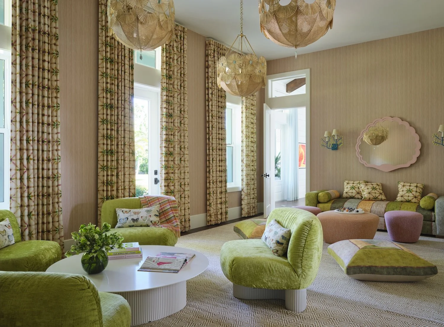 43-colorful-living-room-green-velvet-chairs-patterned-curtains-unique-chandeliers-pink-mirror-vibrant-decor.jpg