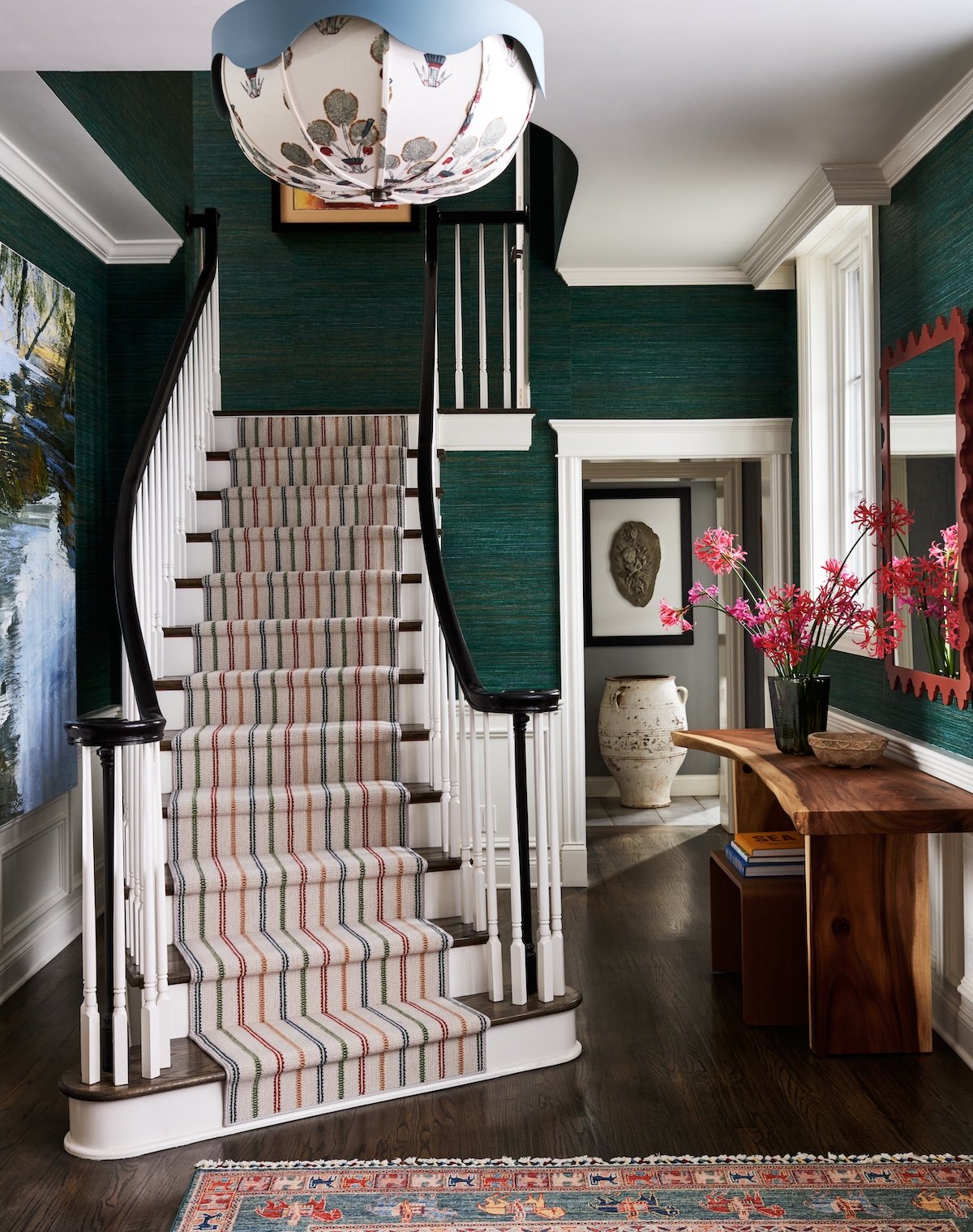 traditional pittsburgh home entry striped runner statement light