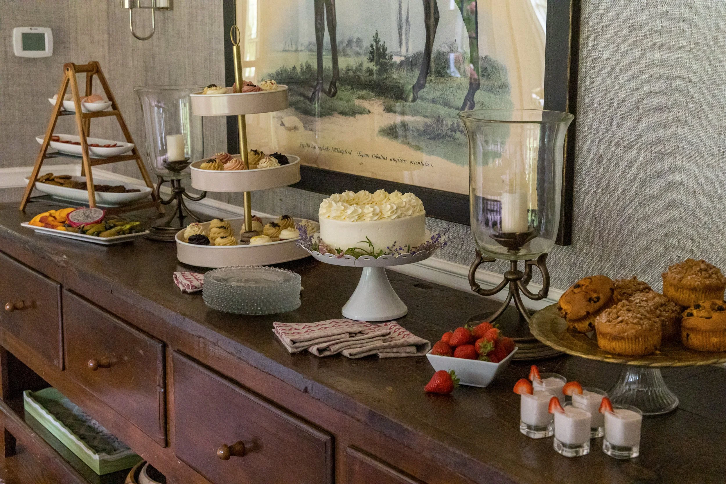 dining room antique serving buffet set for party