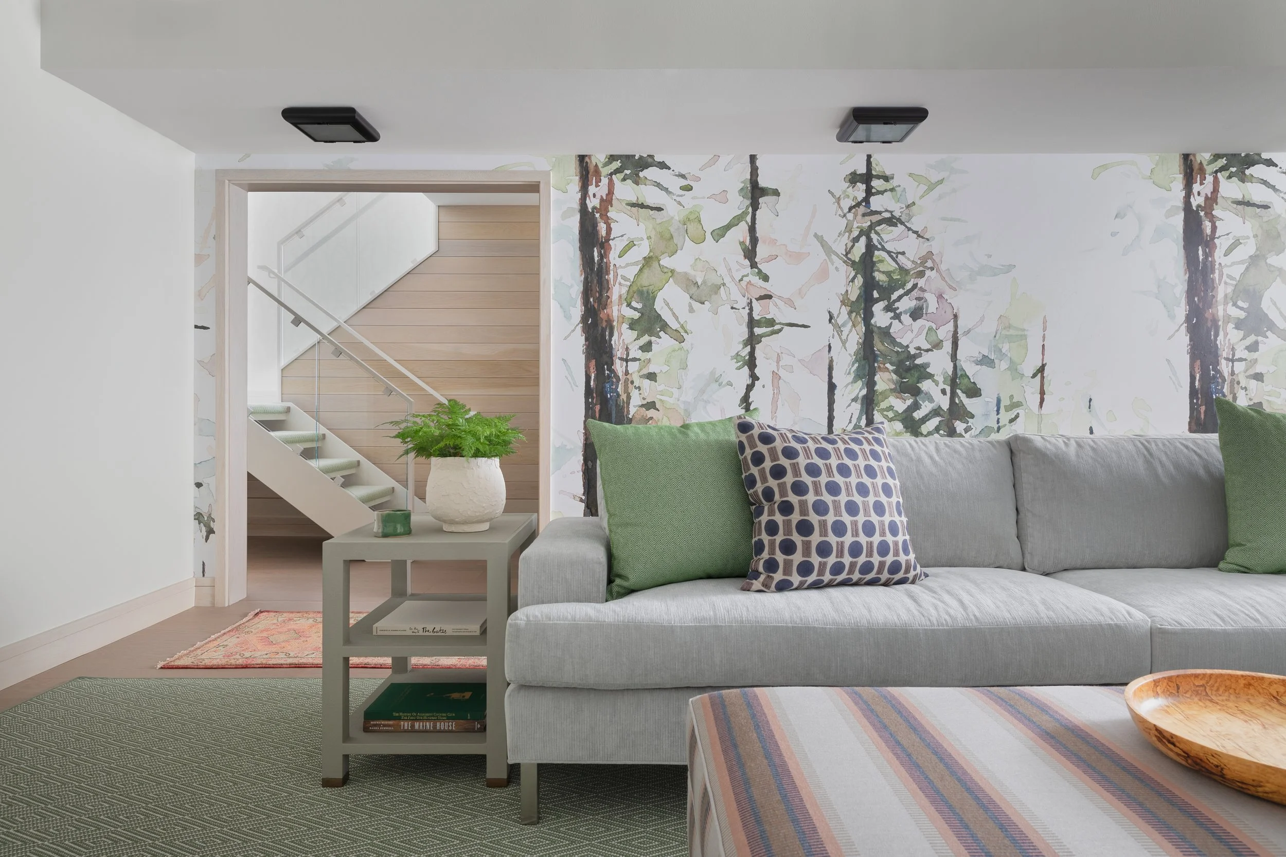 gameroom sofa with ottoman and side table