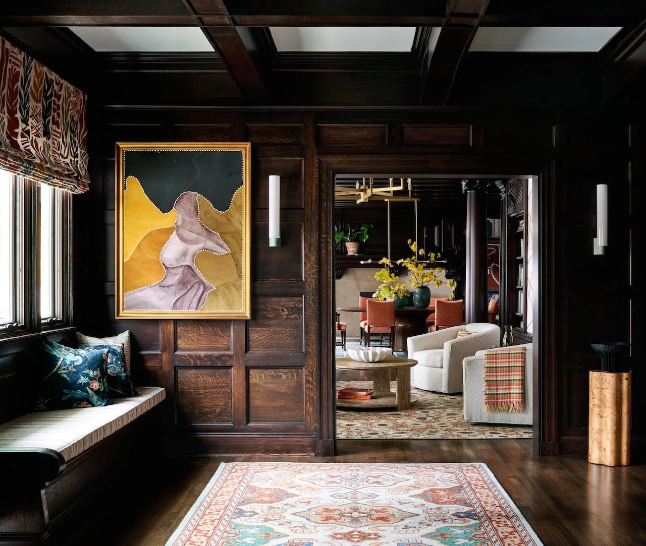 historic Pittsburgh traditional entry window seat coffered ceiling

